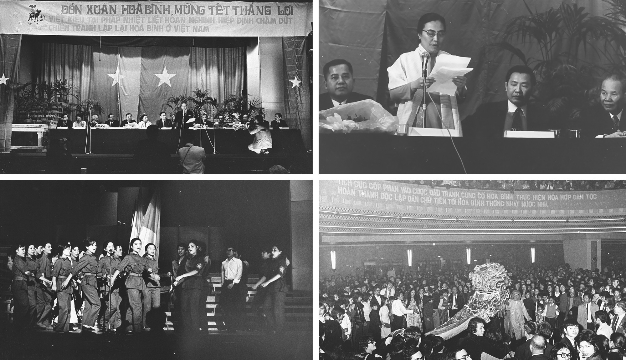 Compatriotas en Francia organizaron un mitín en el Teatro de Maubert-Mutualité, el 27 de enero de 1973, para celebrar la firma de los Acuerdos de París. El evento contó con la participación de representantes de dos delegaciones negociadoras. (Fotografía: Le Xuan Tan)