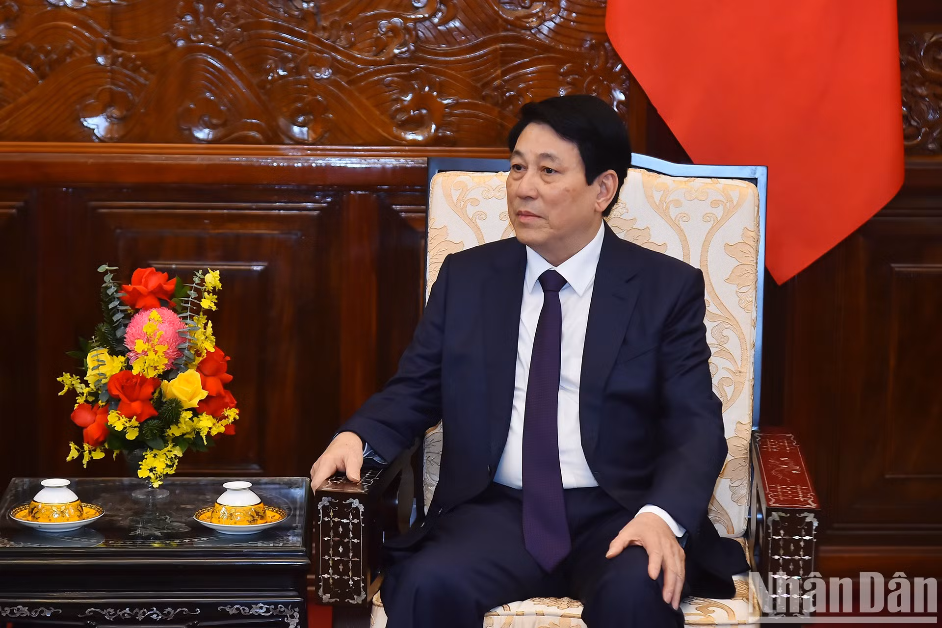 El presidente vietnamita Luong Cuong habla en la cita.