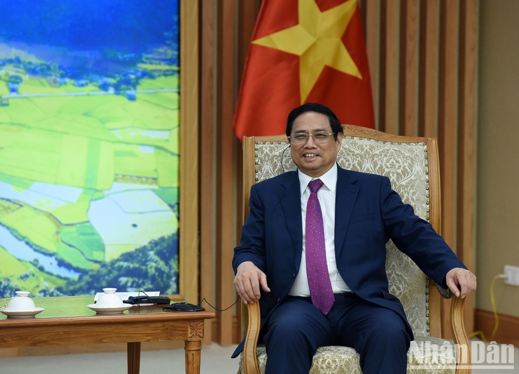 El jefe del gobierno vietnamita, Pham Minh Chinh, habla en la cita.