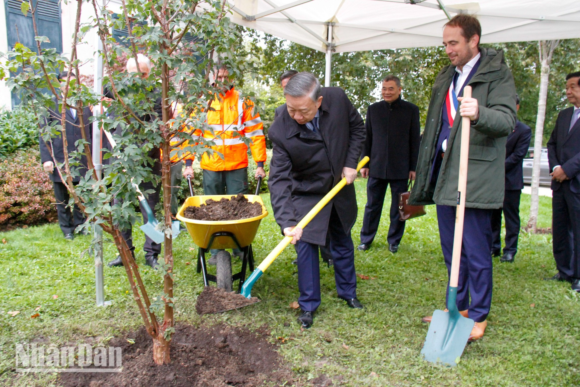 Los delegados plantan un árbol de recuerdo.
