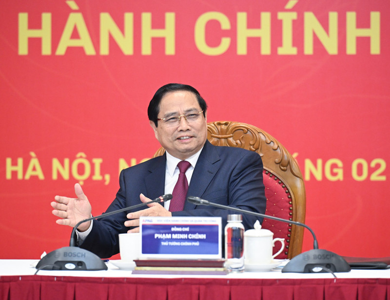 El primer ministro de Vietnam, Pham Minh Chinh, interviene en la reunión con representantes de la Academia de Administración y Gobernanza Pública. (Foto: Nhan Dan)