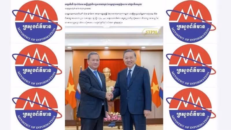 Noticias sobre la recepción ofrecida por el secretario general del Partido Comunista y presidente de Vietnam, To Lam, al primer ministro de Camboya, Hun Manet, el 9 de junio, en el portal del Ministerio de Información del país jemer. (Foto capturada de pantalla)