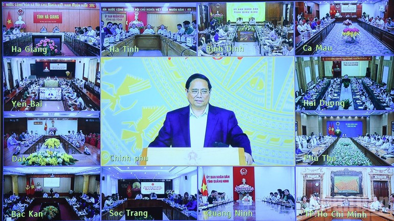 El primer ministro de Vietnam, Pham Minh Chinh, interviene en la reunión. (Fotografía: Nhan Dan)