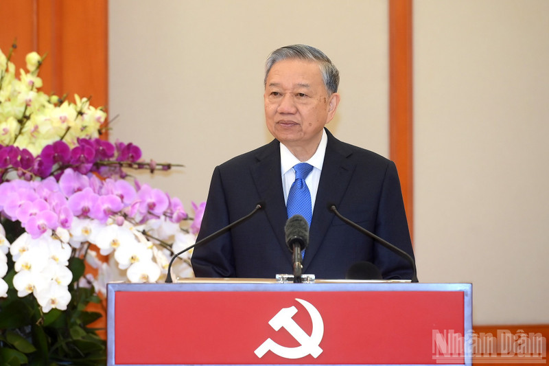 El secretario general del Partido Comunista de Vietnam, To Lam, interviene en el acto. (Foto: Nhan Dan)