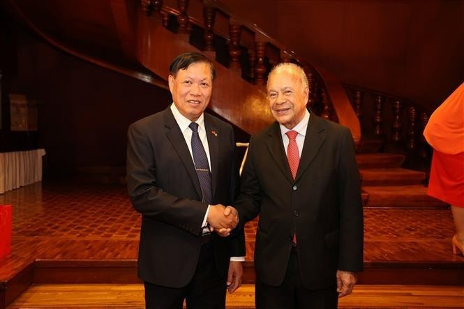 El viceministro de Salud Pública de Vietnam Do Xuan Tuyen (izquierda) y el coordinador nacional del Partido del Trabajo de México, Alberto Anaya Gutiérrez. (Foto: VNA)