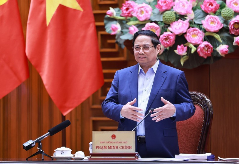 El primer ministro de Vietnam, Pham Minh Chinh, habla en la reunión. (Foto: VNA)