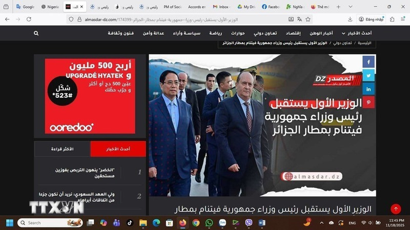 Al Jazaïralyoum informa sobre la visita. (Foto: Captura de pantalla/VNA)