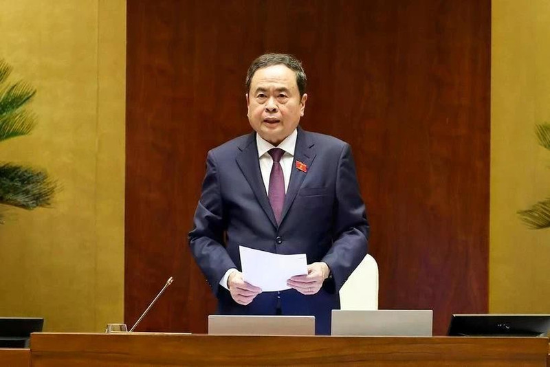 El presidente de la Asamblea Nacional de Vietnam, Tran Thanh Man, interviene en la cita. (Fotografía: VNA)