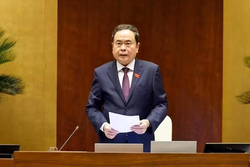 El presidente de la Asamblea Nacional de Vietnam, Tran Thanh Man, interviene en la cita. (Fotografía: VNA)