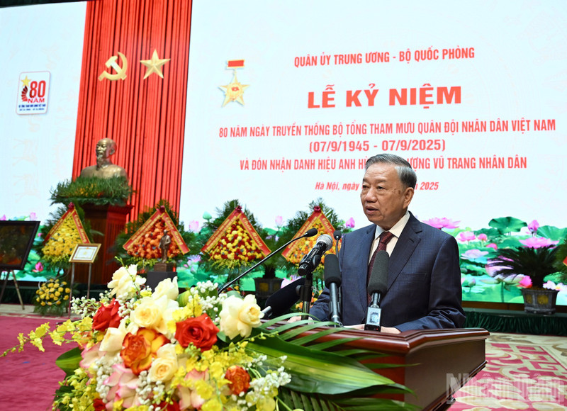El secretario general del Partido Comunista de Vietnam, To Lam, interviene en el acto. (Foto: Nhan Dan)