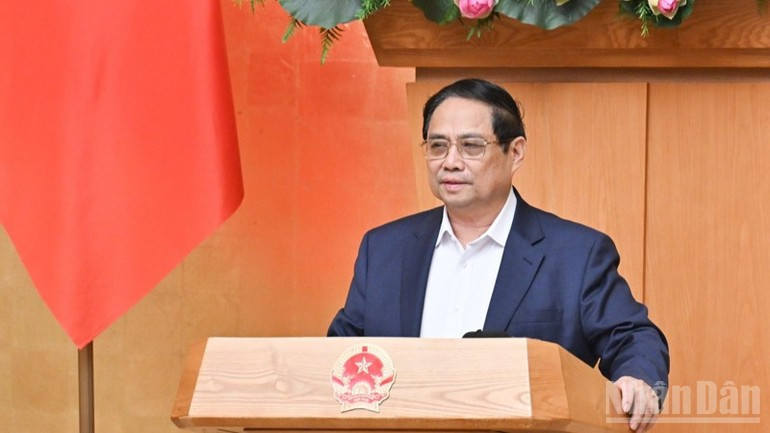 El primer ministro de Vietnam, Pham Minh Chinh, interviene en la cita. (Fotografía: Nhan Dan)