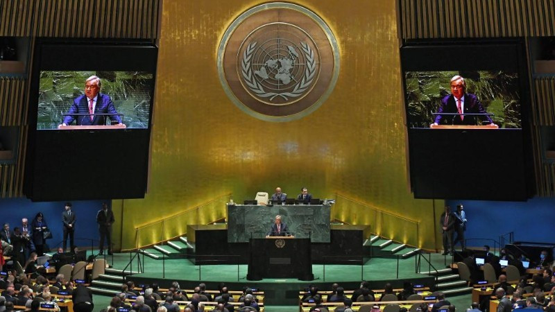 El secretario general de la ONU, Antonio Guterres, habla durante una sesión de la Asamblea General de la ONU en su sede de Nueva York. (Fotografía: Xinhua)