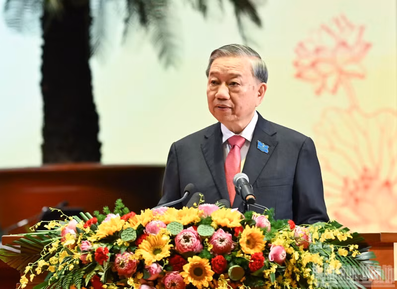 El secretario general del Partido Comunista de Vietnam, To Lam, interviene en la cita. (Foto: Nhan Dan)