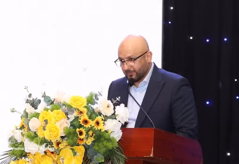 Rashid Abdulmajid Ibrahim Mohammed Al Ali, vicepresidente de la Federación Asiática de Karate, habla en la cita. (Foto: VNA)