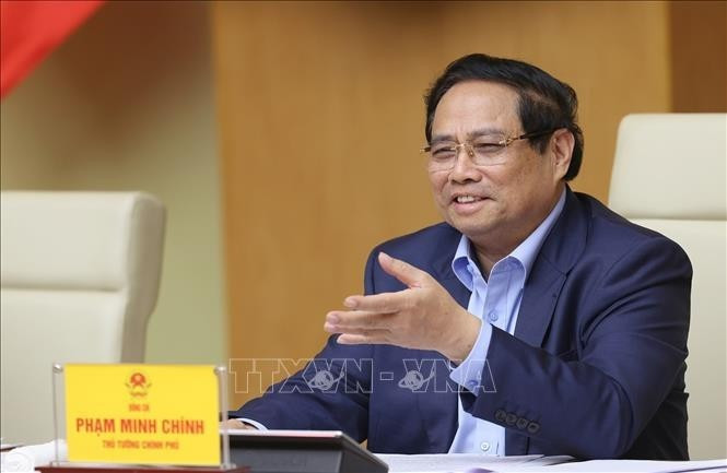 El primer ministro de Vietnam, Pham Minh Chinh, habla en la cita. (Foto: VNA)