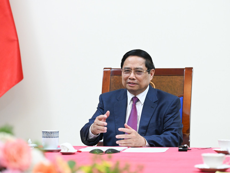El primer ministro de Vietnam, Pham Minh Chinh, en la conversación. (Foto: Nhan Dan)