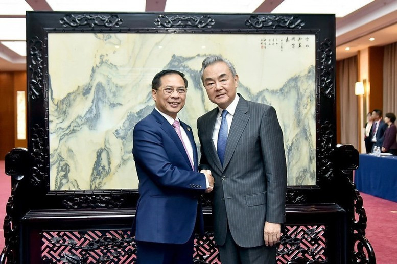 El vice primer ministro y titular de Relaciones Exteriores de Vietnam, Bui Thanh Son (izquierda), y el ministro de Relaciones Exteriores de China, Wang Yi. (Foto: VGP)