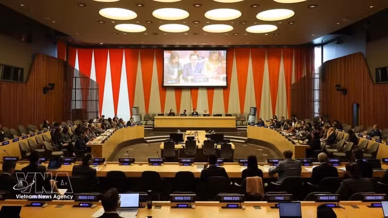 Vista de la ceremonia de lanzamiento del Grupo de Amigos de las Naciones Unidas sobre la prevención y el combate contra la trata de personas que utilizan tecnologías. (Foto: VNA)