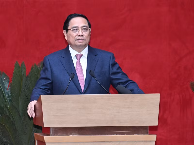 El primer ministro de Vietnam, Pham Minh Chinh, interviene en la cita. (Foto: Nhan Dan)