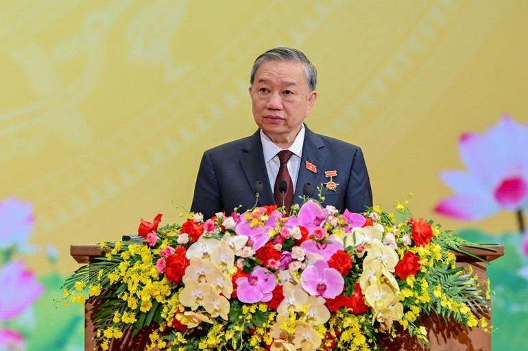 El secretario general del Partido Comunista de Vietnam, To Lam, interviene en el evento. (Foto: Nhan Dan)