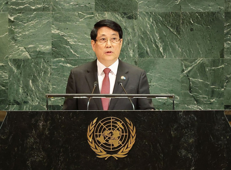 El presidente de Vietnam, Luong Cuong, interviene en el Debate General del 80º período de sesiones de la Asamblea General de las Naciones Unidas. (Foto: VNA)