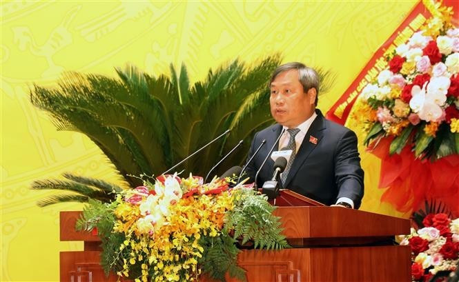 El secretario del Comité del Partido Comunista de Vietnam en la provincia de Quang Ninh, Vu Dai Thang, pronuncia un discurso. (Foto: VNA)