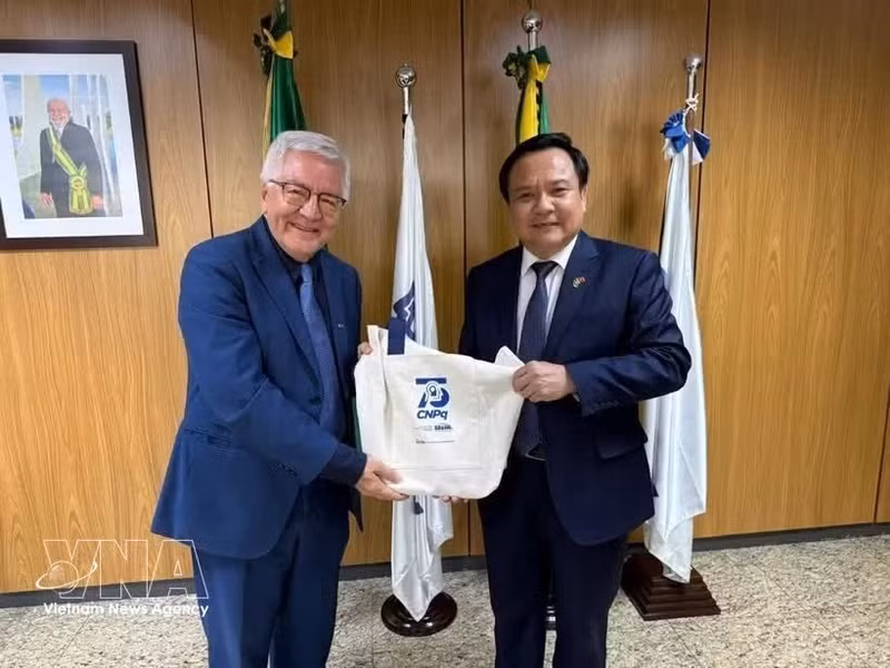 El embajador de Vietnam en Brasil, Bui Van Nghi (derecha), y el profesor y físico cuántico Olival Freire Junior, presidente del Consejo Nacional de Desarrollo Científico y Tecnológico de Brasil. (Foto: VNA)