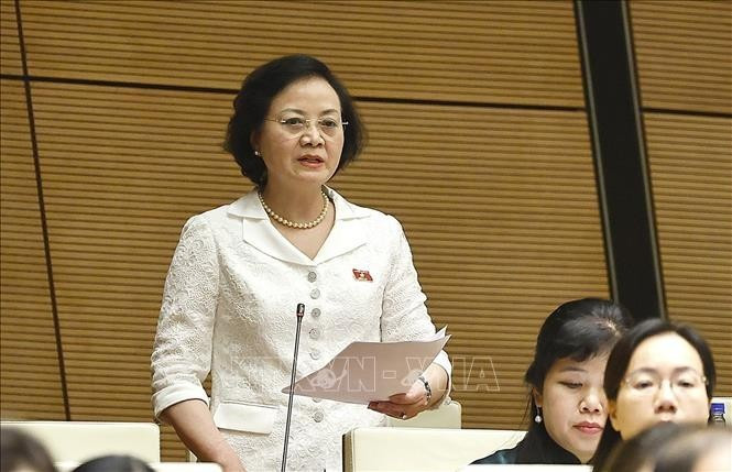 La viceprimera ministra vietnamita Pham Thi Thanh Tra habla en la sesión. (Foto: VNA)