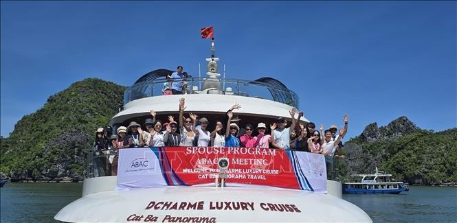 La delegación recorre la bahía de Lan Ha en crucero. (Foto: VNA)