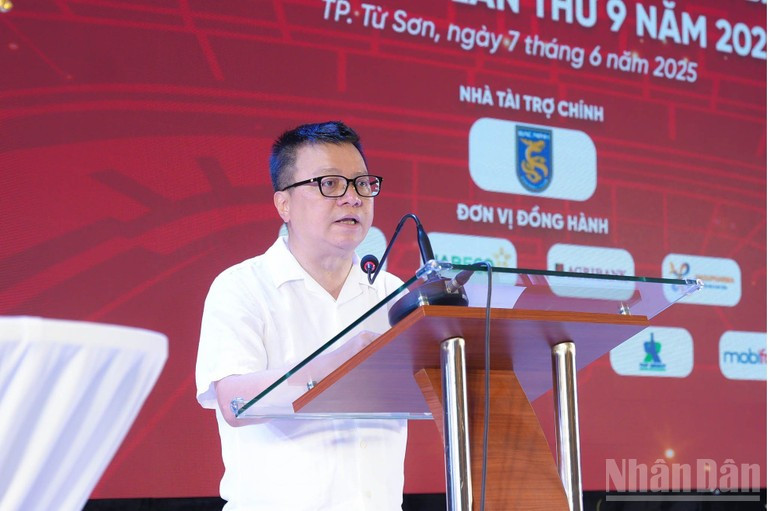 El compañero Le Quoc Minh interviene en el acto. (Fotografía: Nhan Dan)