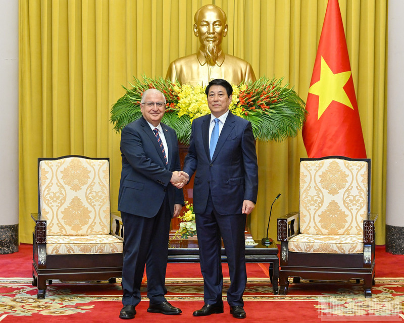 El presidente de Vietnam, Luong Cuong (derecha), y el ministro de Defensa Nacional de Turquía, Yasar Guler. (Foto: Nhan Dan)