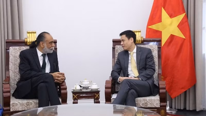 El vicecanciller vietnamita Dang Hoang Giang y Amandeep Singh Gill, subsecretario general de las Naciones Unidas (ONU) y enviado especial para la Tecnología (Foto: VNA)