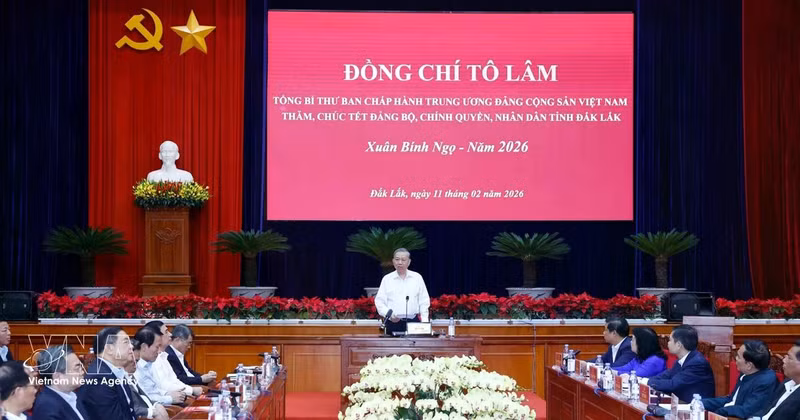 El secretario general del Partido Comunista de Vietnam, To Lam, interviene en la cita (Foto: VNA)