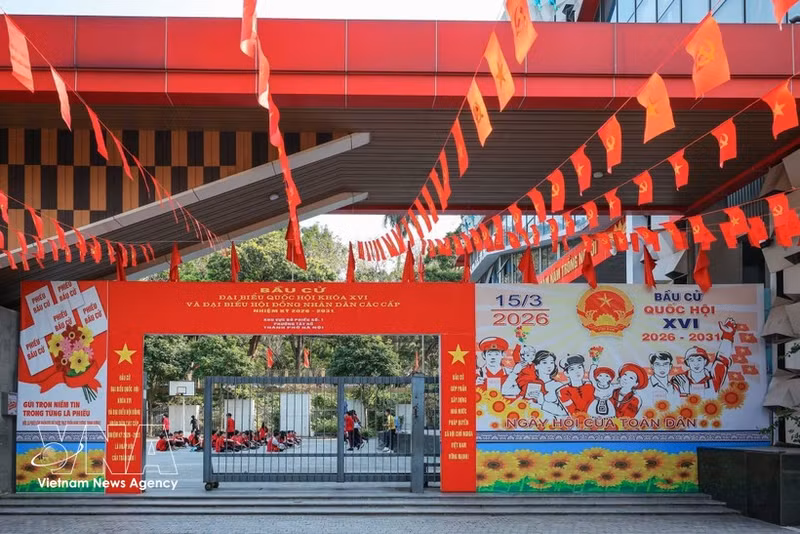 Escuela Secundaria Chu Van An, uno de los colegios electorales en el Barrio de Tay Ho, Hanói. (Foto: VNA)