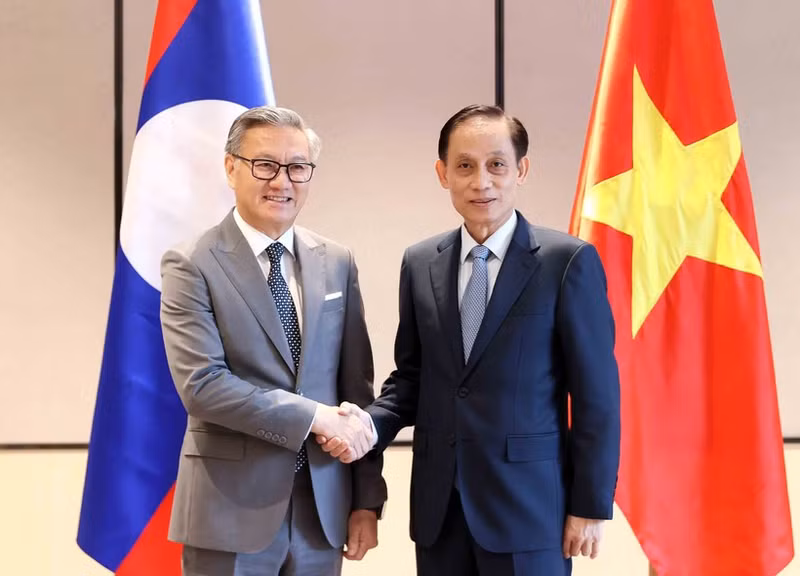 El ministro de Relaciones Exteriores de Vietnam, Le Hoai Trung (derecha), y su homógolo laosiano, Thongsavanh Phomvihane (Foto: VNA)