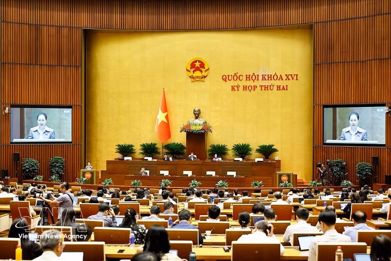 La ministra de Cultura, Deportes y Turismo, Lam Thi Phuong Thanh, autorizada por el Primer Ministro, presentó el proyecto de Ley de Desarrollo de la Industria Cultural. (Foto: VNA)