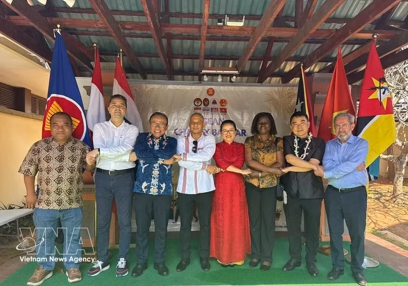 Los embajadores y representantes diplomáticos de la ASEAN en Maputo, demuestran solidaridad en la Feria. (Foto: VNA)