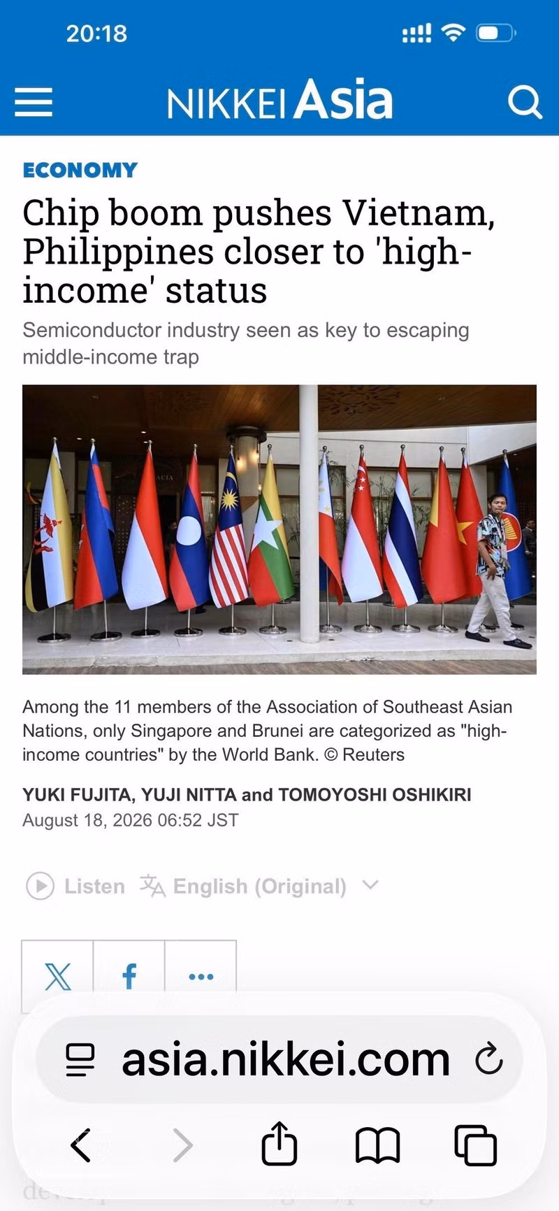 El artículo se publicó en línea en https://asia.nikkei.com el 18 de agosto. (Foto: VNA)