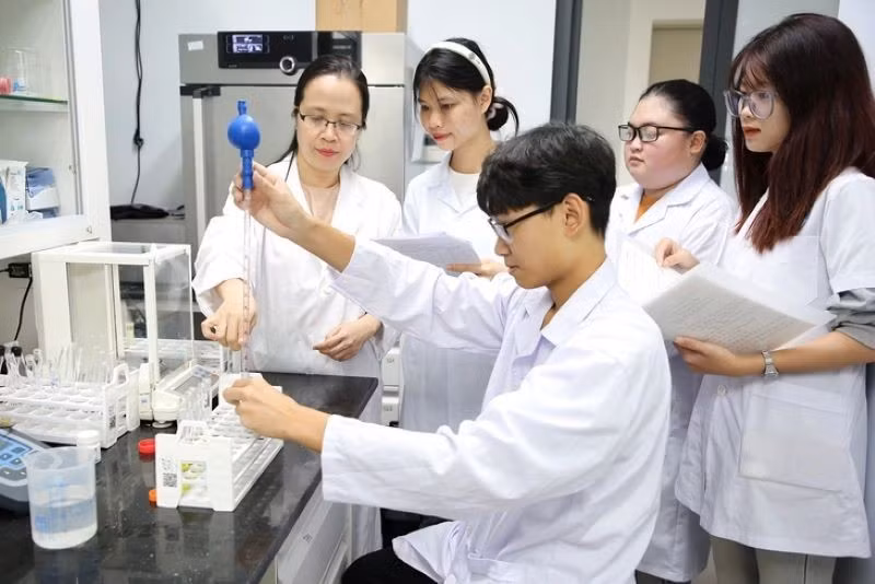 Estudiantes de la Universidad Nacional de Vietnam en Hanói durante una clase de inteligencia artificial.