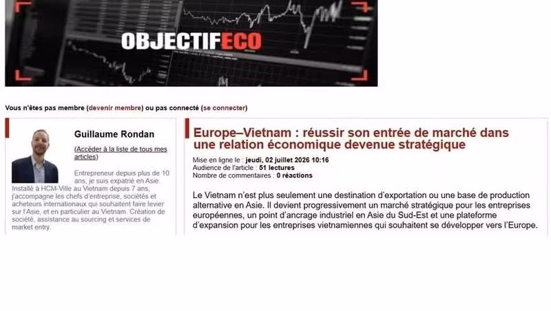 El 2 de julio se publica en el portal francés de noticias económicas Objectif Eco un análisis de las perspectivas de cooperación económica entre Vietnam y Europa. (Foto: VNA)