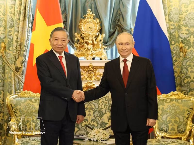El presidente ruso Vladimir Putin y el secretario general del Partido Comunista de Vietnam y presidente del país, To Lam (Foto: VNA)