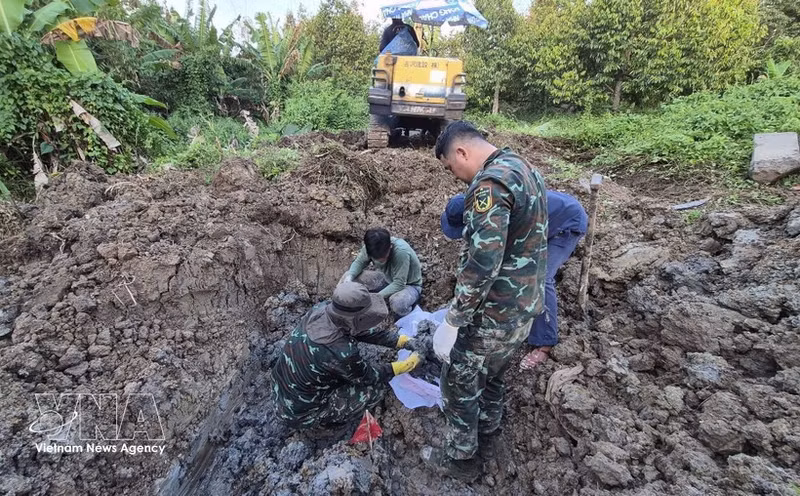 El equipo K91 buscó y recolectó muchos restos de soldados caídos en los huertos de durian de los residentes locales en la aldea de Binh Hoa de la provincia de Dong Thap. (Foto: VNA)