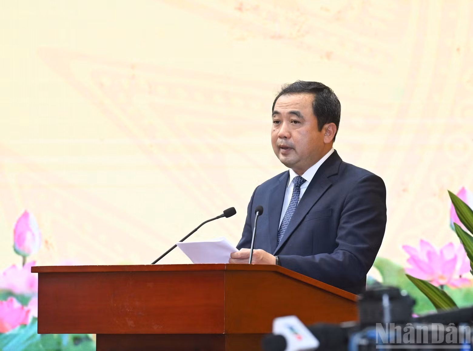 El ministro de Agricultura y Medio Ambiente, Tran Duc Thanh, pronuncia un discurso.