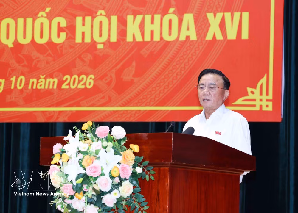 El miembro del Buró Político y permanente del Secretariado del Comité Central del Partido Comunista de Vietnam (PCV), Tran Cam Tu, interviene en la reunión. (Fuente: VNA)