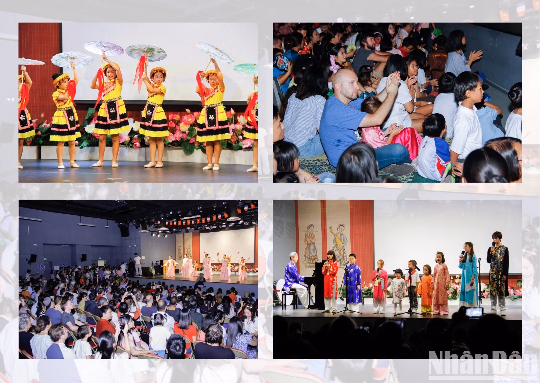 Los pequeños artistas interpretan alegres melodías del Festival del Medio Otoño ante el entusiasta aplauso del público.