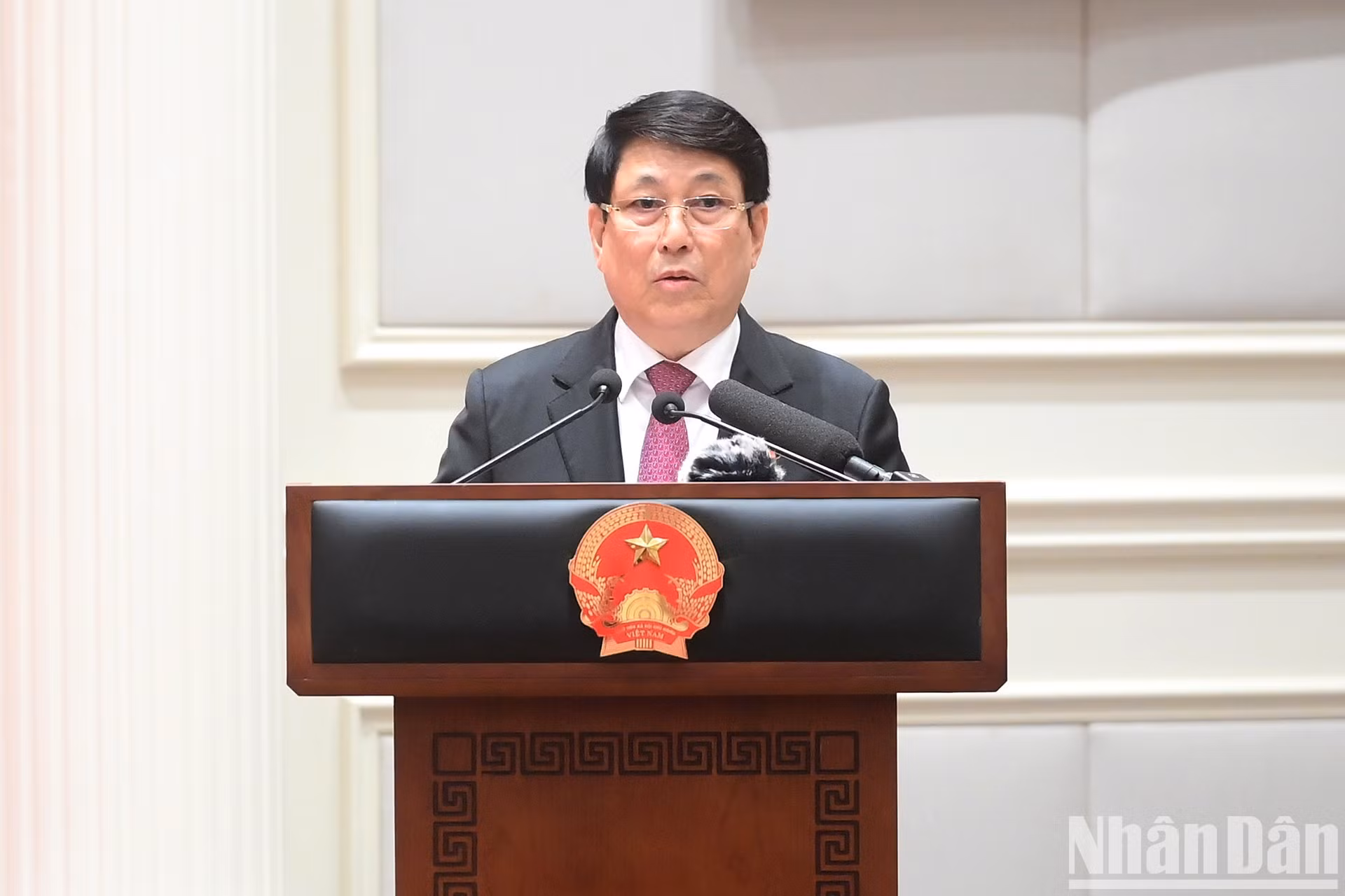 El expresidente del país, Luong Cuong, pronuncia un discurso.