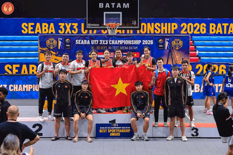 La selección femenina sub-17 de Vietnam gana la medalla de bronce en el Campeonato SEABA U17 de baloncesto 3x3 del Sudeste Asiático 2026. (Foto: Federación de Baloncesto de Vietnam).