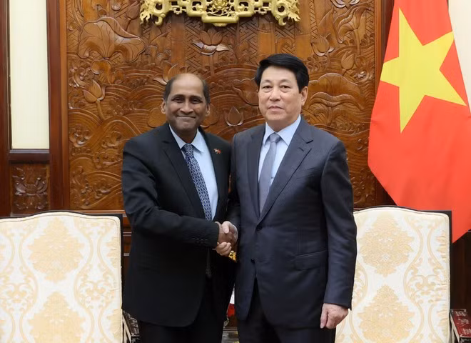 El presidente Luong Cuong recibe a Jaya Ratnam, embajador de Singapur en Vietnam. (Fuente: VNA)