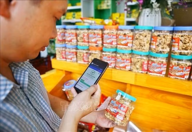 Los usuarios pueden escanear el código QR con sus teléfonos inteligentes para rastrear el origen del producto. (Foto: VNA)