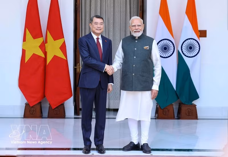 El primer ministro de Vietnam, Le Minh Hung, se reúne con su homólogo indio, Narendra Modi. (Fuente: VNA)